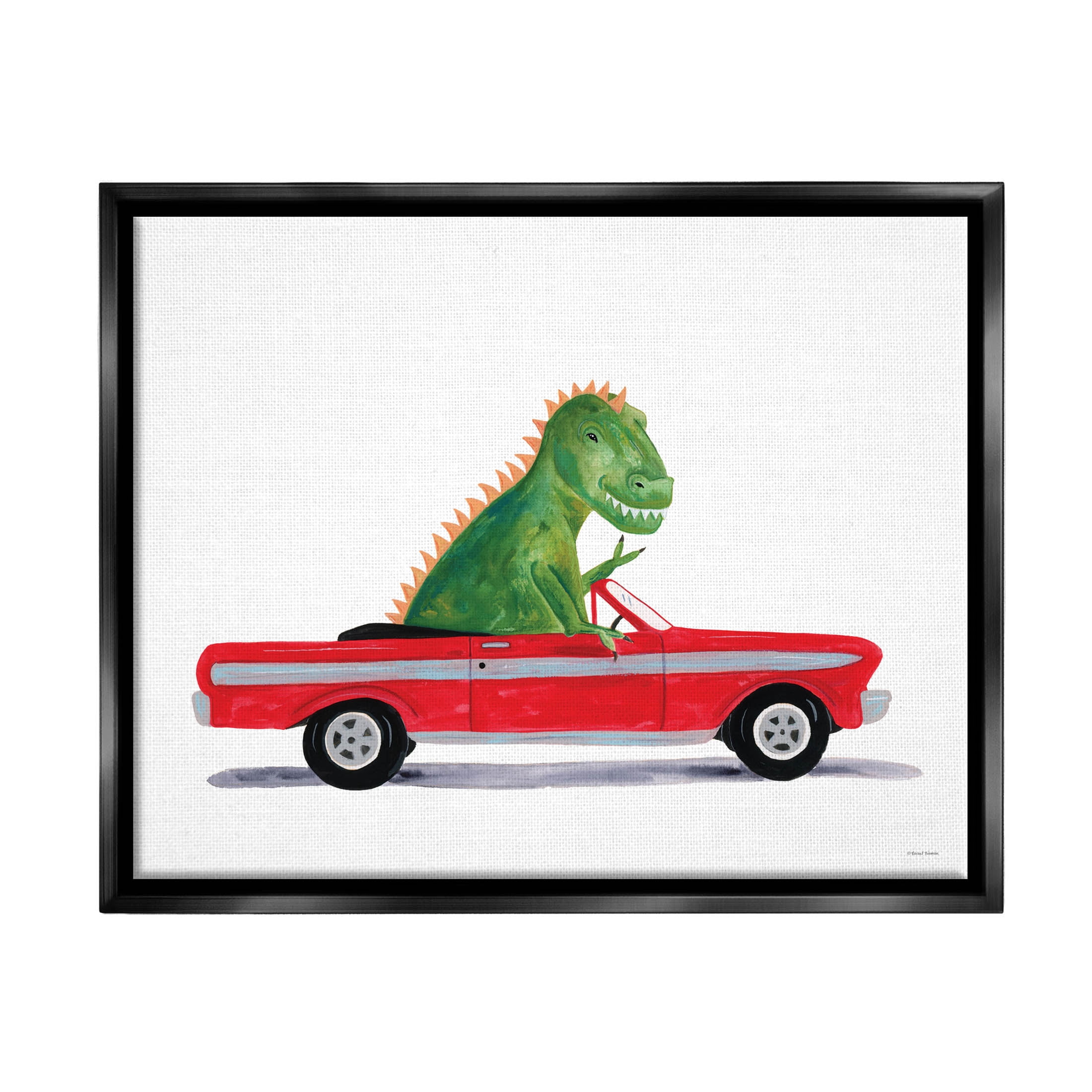 Dinosaur Monster Sports Car Fairy Tales & Fantasy Graphic Art Jet Black Framed Art Print Wall Art