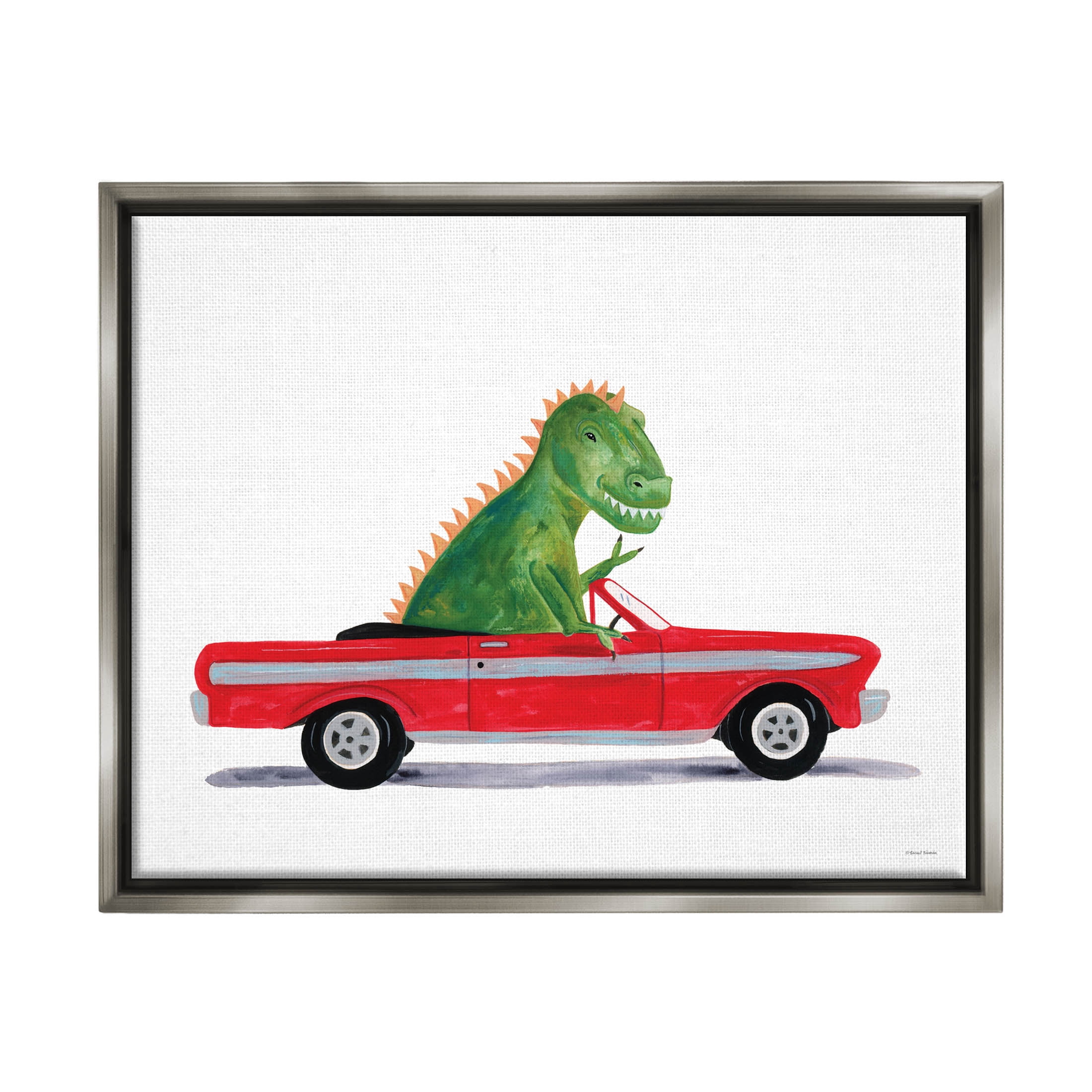 Dinosaur Monster Sports Car Fairy Tales & Fantasy Graphic Art Luster Gray Framed Art Print Wall Art