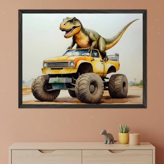 Dinosaur Monster Truck Wall Art Boys Room Nursery Decor Tyrannosaurus Rex Unframed Paper Poster 8x10in