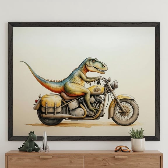Dinosaur Motorcycle Rider Wall Art Tyrannosaurus Rex Print Boys Nursery Decor Unframed Paper Print