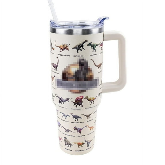 Dinosaur Mug 40 oz Tumbler with Handle and Straw Lid Leak Proof - 40 Ounce Tumbler for Jurassic Dino World Park Dinosaur Birthday Decorations Party Supplies Stainless Steel Cup