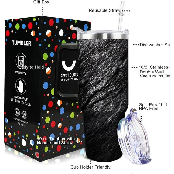 Dinosaur Mug 40 oz Tumbler with Handle and Straw Lid Leak Proof - 40 Ounce Tumbler for Jurassic Dino Dinosaur Birthday Decorations Party Supplies Stainless Steel Cup