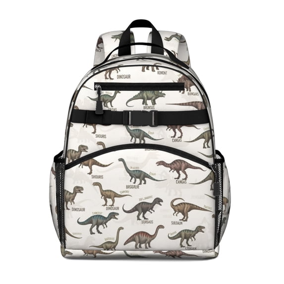 Dinosaur Names Circular Chart Pattern Cute School Backpack Bag for School with Padded Back and Adjustable Shoulder Straps 15.25"x11.5"x5.25"