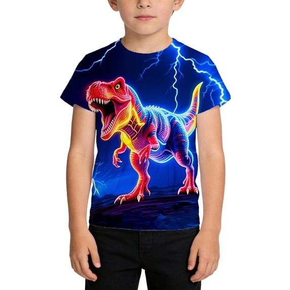 Dinosaur Neon Shirts for Boys Girls 3D Graphic Crew Neck Short Sleeve T-Shirts (Multicolour 3-4 Years)