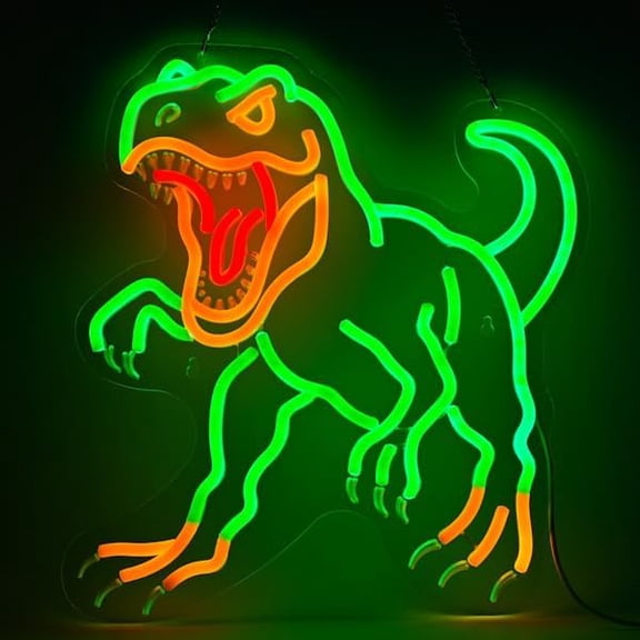 Dinosaur Neon Wall Sign - Dimmable T-Rex Light for Jurassic Party, Boys , Halloween Decor, Spooky for Teens, 14.5x13.6"