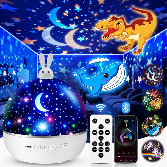 Dinosaur Night Light Projector, with 15 Films & Bluetooth Music and Remote-Controlled Dino Night Light, Rechargeable Star Projector for Kids, Dino Decor Dinosaur Gifts for Boys.