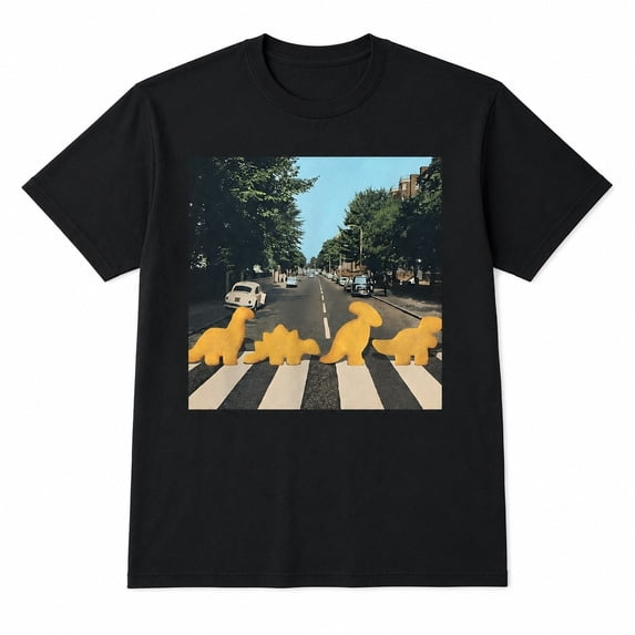 Dinosaur Nugget Crosswalk Graphic T-Shirt, Funny Prehistoric Street Scene Tee