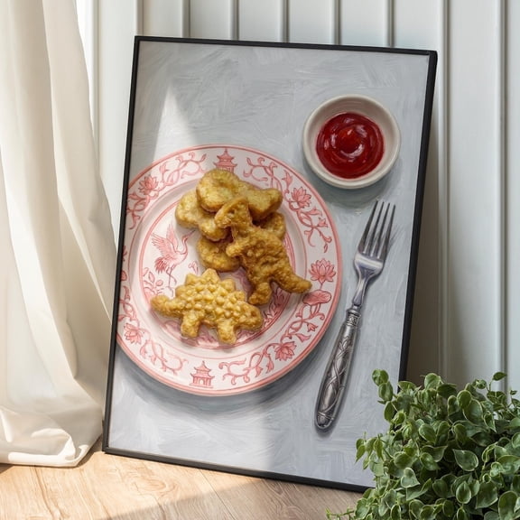Dinosaur Nugget Kitchen Food Illustration Wall Decor Unframed Paper Print