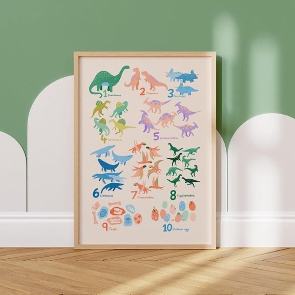 Dinosaur Number Watercolour 123 Nursery Wall Decor, Unframed Paper Poster 16x20in