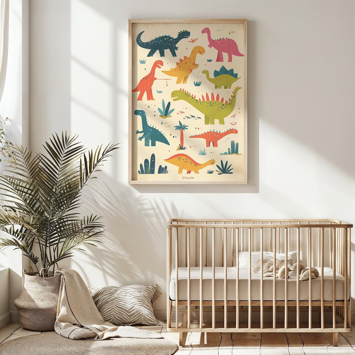 Dinosaur Nursery Room Colorful Prehistoric Animal Able Art Print Poster ...