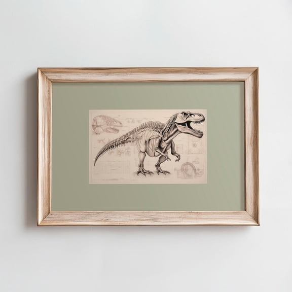 Dinosaur Nursery Wall Art, T,Rex Fossil, Sage Green Dino Print, Neutral Dinosaur Print, Boys Room Decor, Paleontology Art Home Decor #1325, Unframed Canvas Size 24x36