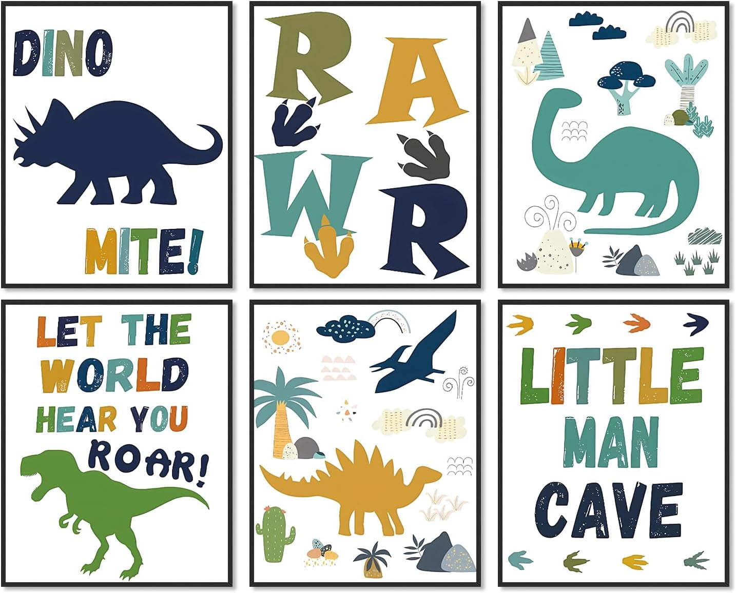 Dinosaur Nursery Wall Decor, Cartoon Dinosaur Room Decor for Teen Boys Quote Wall Art Canvas Print for Bathroom, 8×10 in Unframed