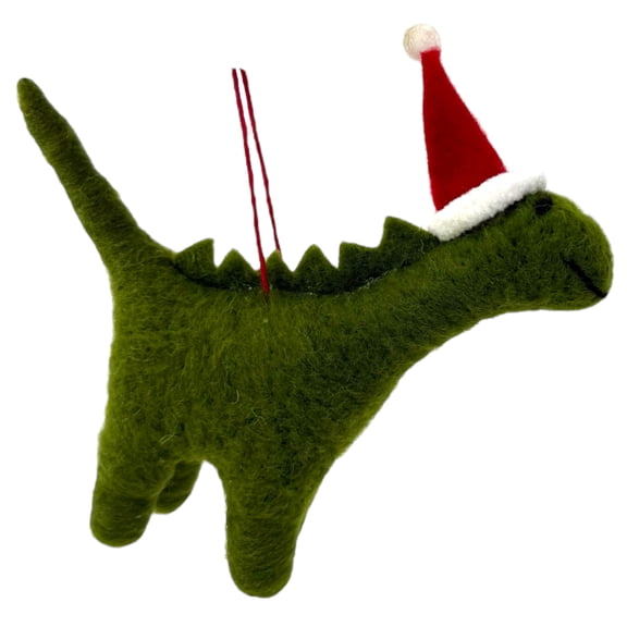 Dinosaur Ornament - Wool Dino with Santa Hat Dino Christmas Tree Holiday Decoration