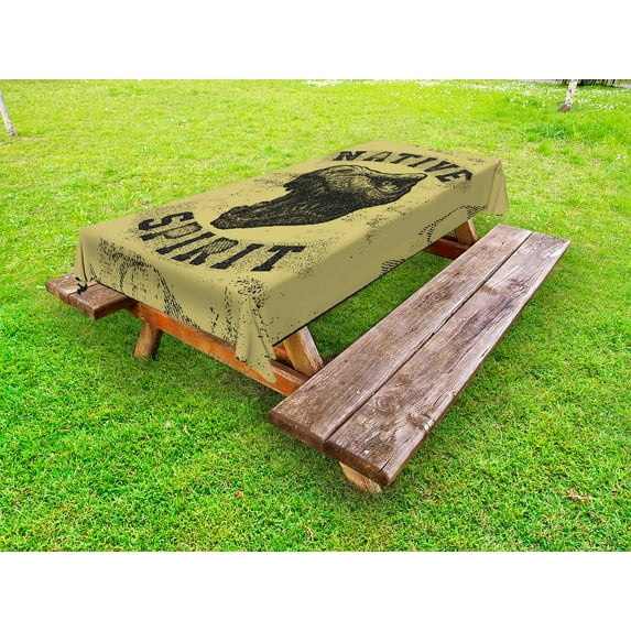 Dinosaur Outdoor Tablecloth, Hand Drawn Roaring Tyrannosaurus Portrait Native Spirit Jurassic Wild Animal, Decorative Washable Fabric Picnic Tablecloth, 58 X 104 Inches, Army Green Black, by Ambesonne
