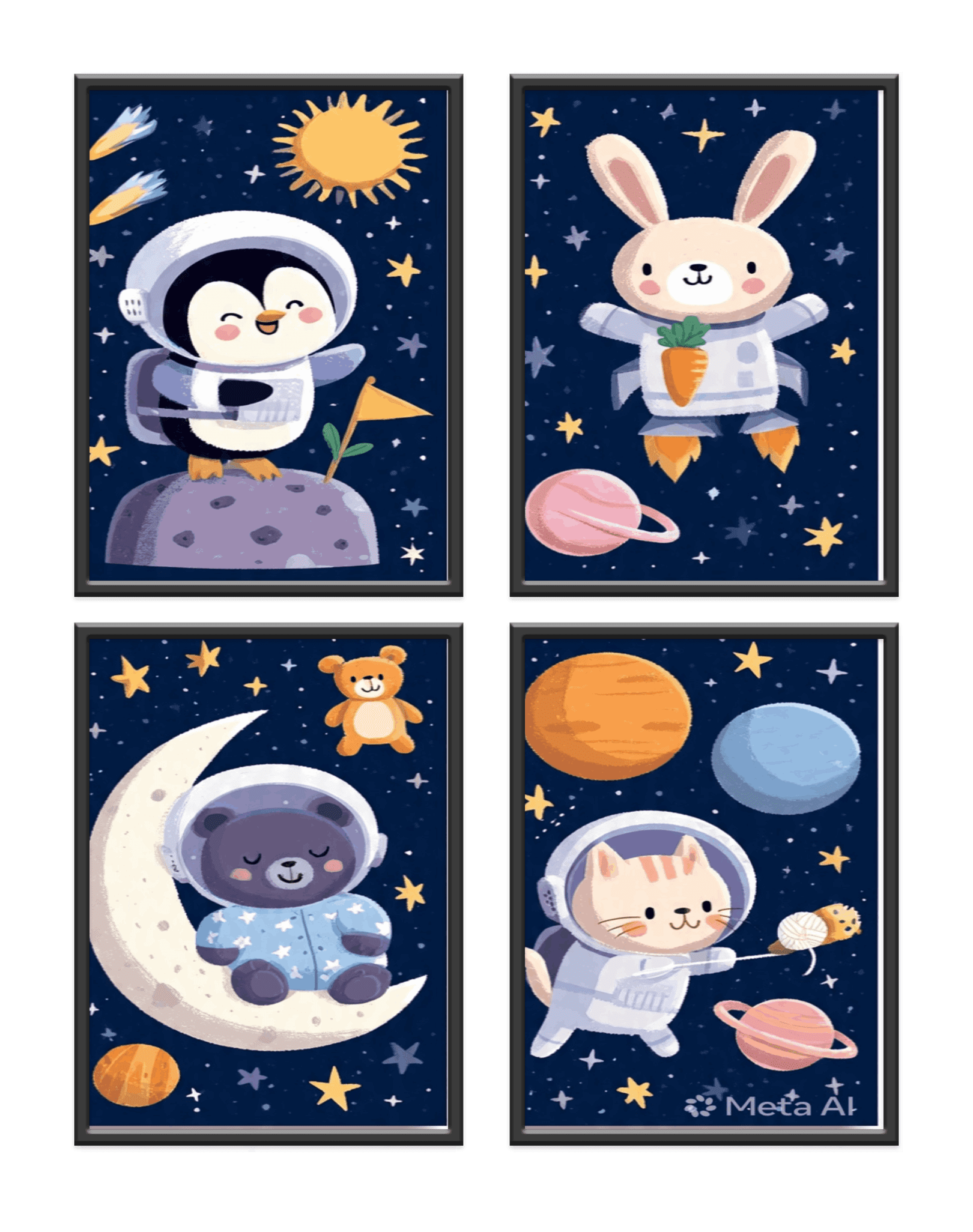 Dinosaur Outer Space Wall Art Posters Cartoon Rocket Planet Pictures for Nursery Toddler Boys Room Decor 8x10 in Unframed