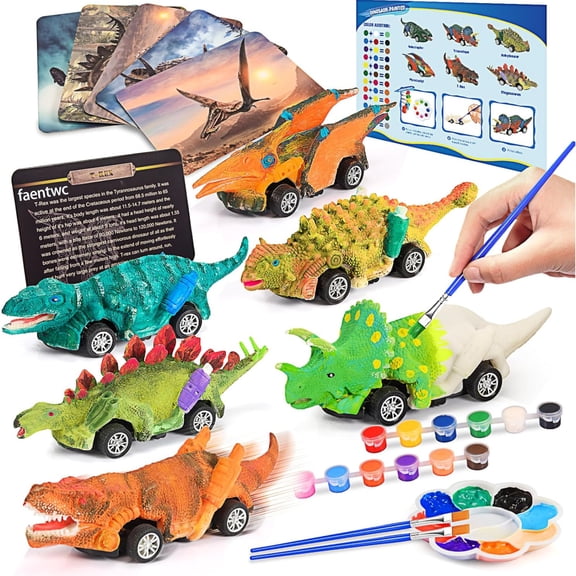Dinosaur Painting Toys for Kids 5-7: Birthday Gifts for Kid Age 3-12 2 in 1 Dino Arts Painting Kits and Pull Back Cars Toy for Boys 4 5 6 7 8 9 10 Year Old Art & Craft Set