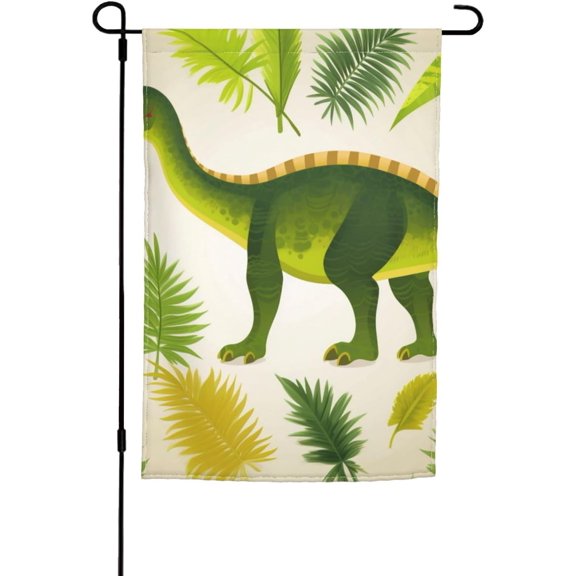 Dinosaur Palm Leaf Print Garden Flag 12 x 18 Inch Double Sided Spring and Summer Outdoor Seasonal Flag for Lawn Porch and Patio Decor
