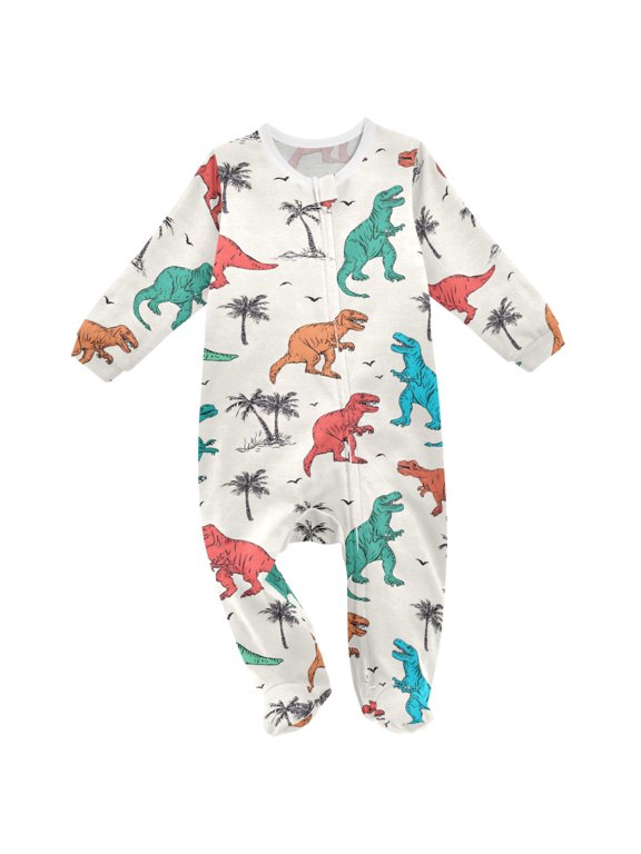 Dinosaur Palm Tree Baby Sleeper One-Piece Footies Newborn Roomper 6Months