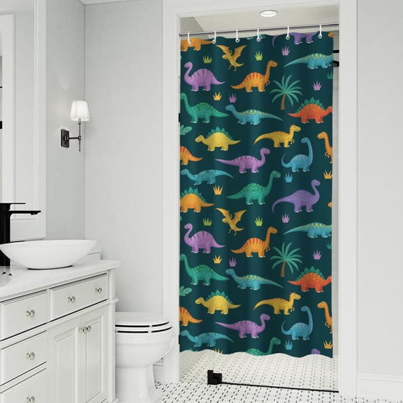 Dinosaur and Palm Tree Pattern Shower Curtain 36"x72" ,Bathroom Decorative Shower Curtains Set with 12 Hooks,Modern Waterproof Washable Shower Curtain