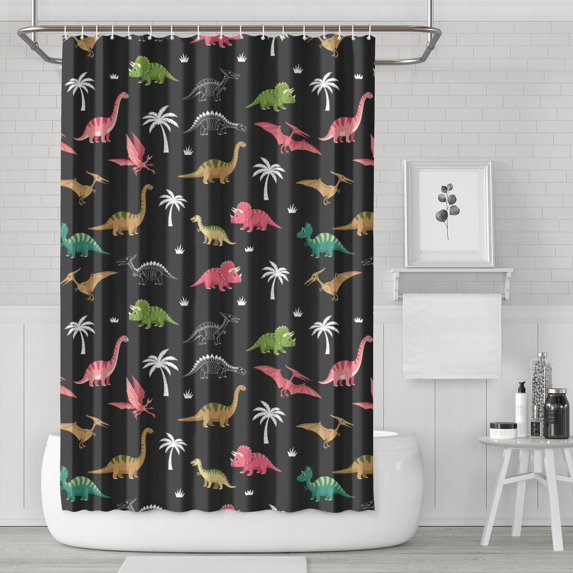Dinosaur and Palm Tree Pattern Shower Curtain 72"x72" ,Bathroom Decorative Shower Curtains Set with 12 Hooks,Modern Waterproof Washable Shower Curtain