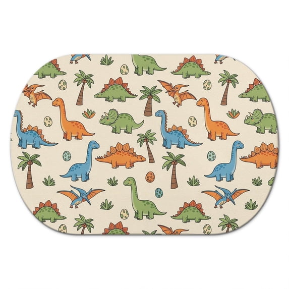 Dinosaur and Palm Off White Pattern Diatomaceous Earth Bath Mat, Non ...