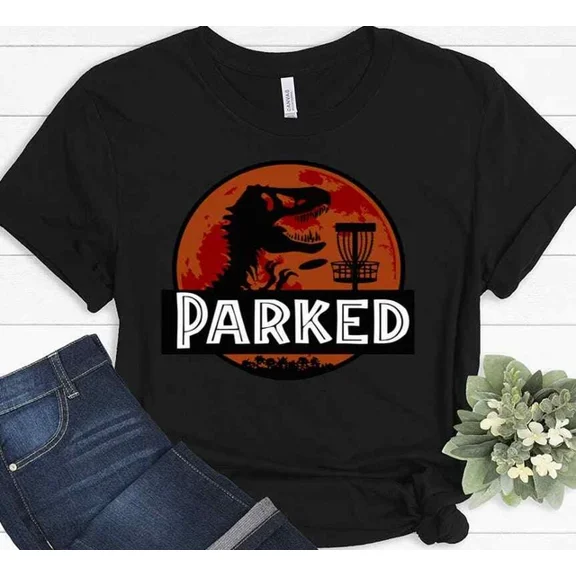 Dinosaur Parked Frisbee Disc Golf Funny Gift T-Shirt Unisex S-5XL Hot Trending Shirt, Vintage Birthday Gift