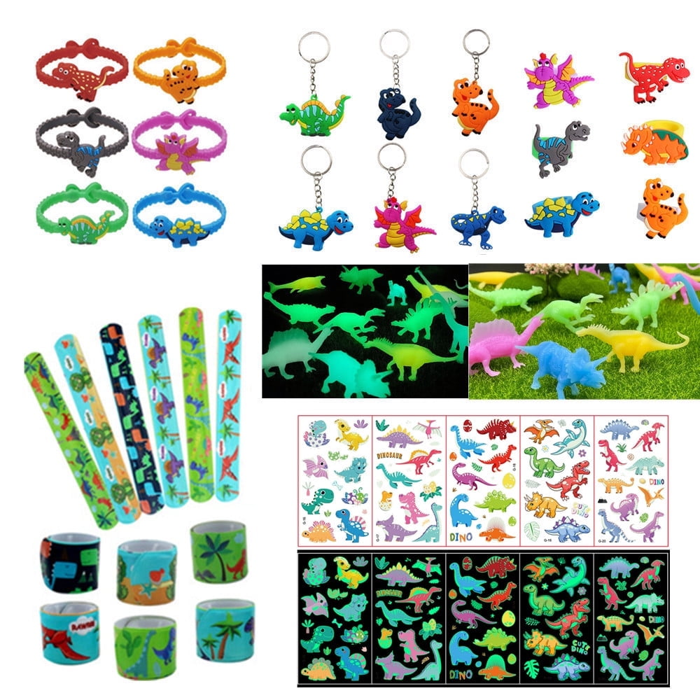 Dinosaur Party Favors Kit,36 Pcs Dino Themed Birthday Party Supplies Gifts for Boys Grils,Mini Dinosaur Figures,Dinosaur Slap Bracelets Rings Tattoo Stickers Style Random