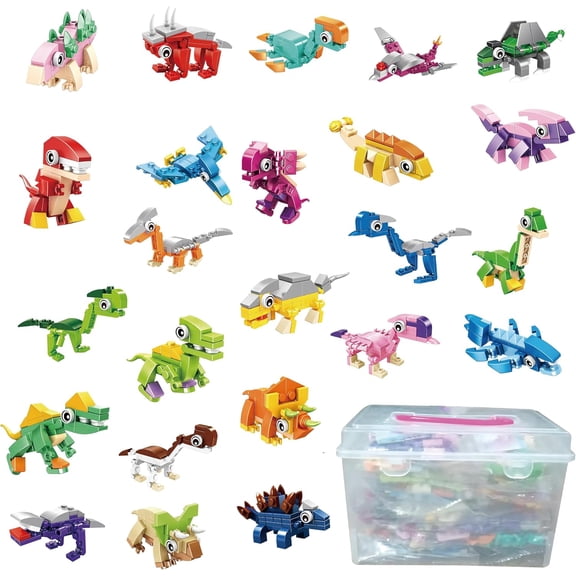 Dinosaur Party Favors Mini Building Block Set, 24 Pieces, 48 Designs, Bulk Goodie Bag Toys, Classroom Prizes, Easter Gifts for Boys Ages 6-12