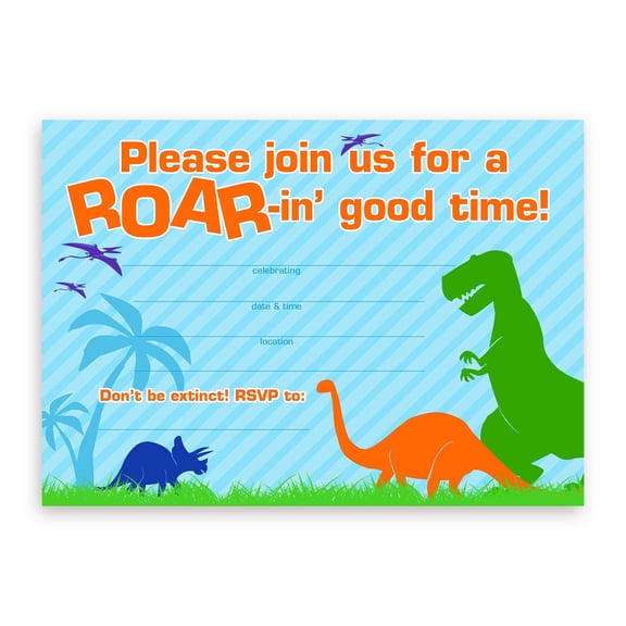 Dinosaur Party LARGE Invitations - 10 Invitations + 10 Envelopes