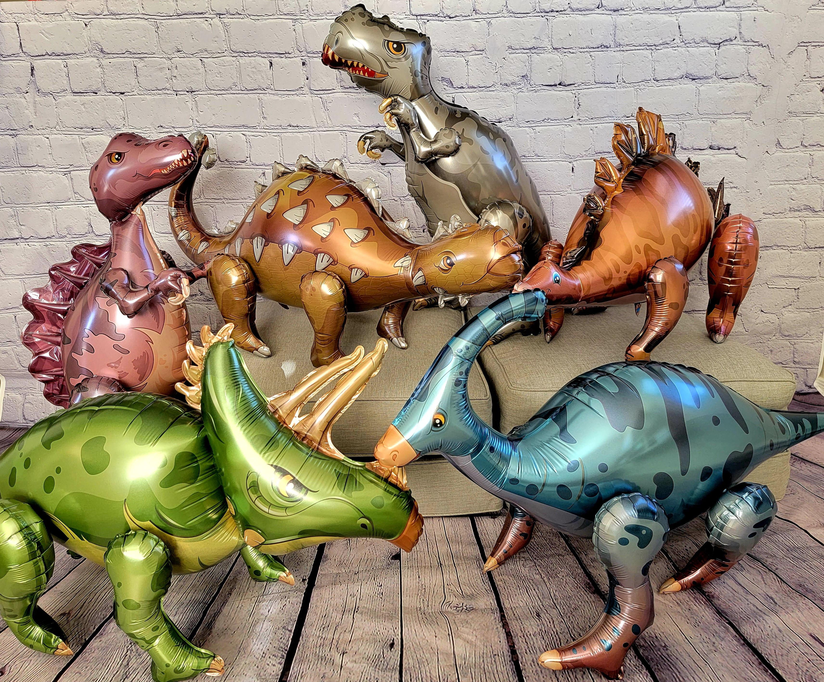 Dinosaur Party Supplies - 6 pcs Premium 3D JUMBO Foil Dinosaurs Mylar Balloons for Birthday Celebration - Colorful Dino Balloons