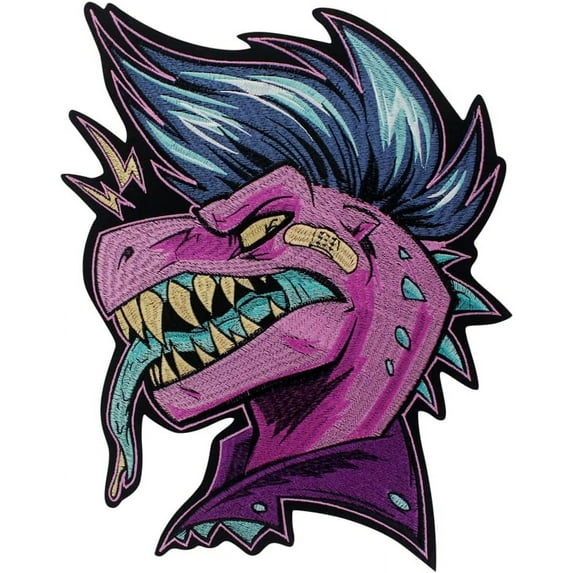 Dinosaur Patches Punk-Inspired T-Rex Embroidered Patch Iron on Patch for Jacket Backpack Clothing Decor Badges 1 Piece