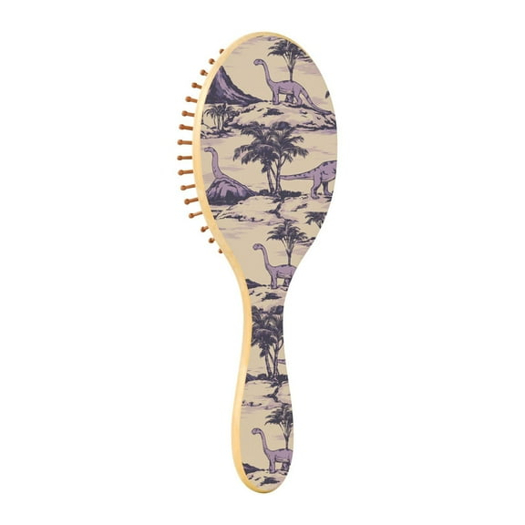 Dinosaur Pattern Natural Wooden Hair Brush with Cushion for Gentle Scalp Massage