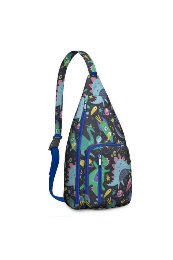 Dinosaur Pattern Sling Backpack - Colorful Jurassic World Design Crossbody Bag, Multi-Pocket Daypack