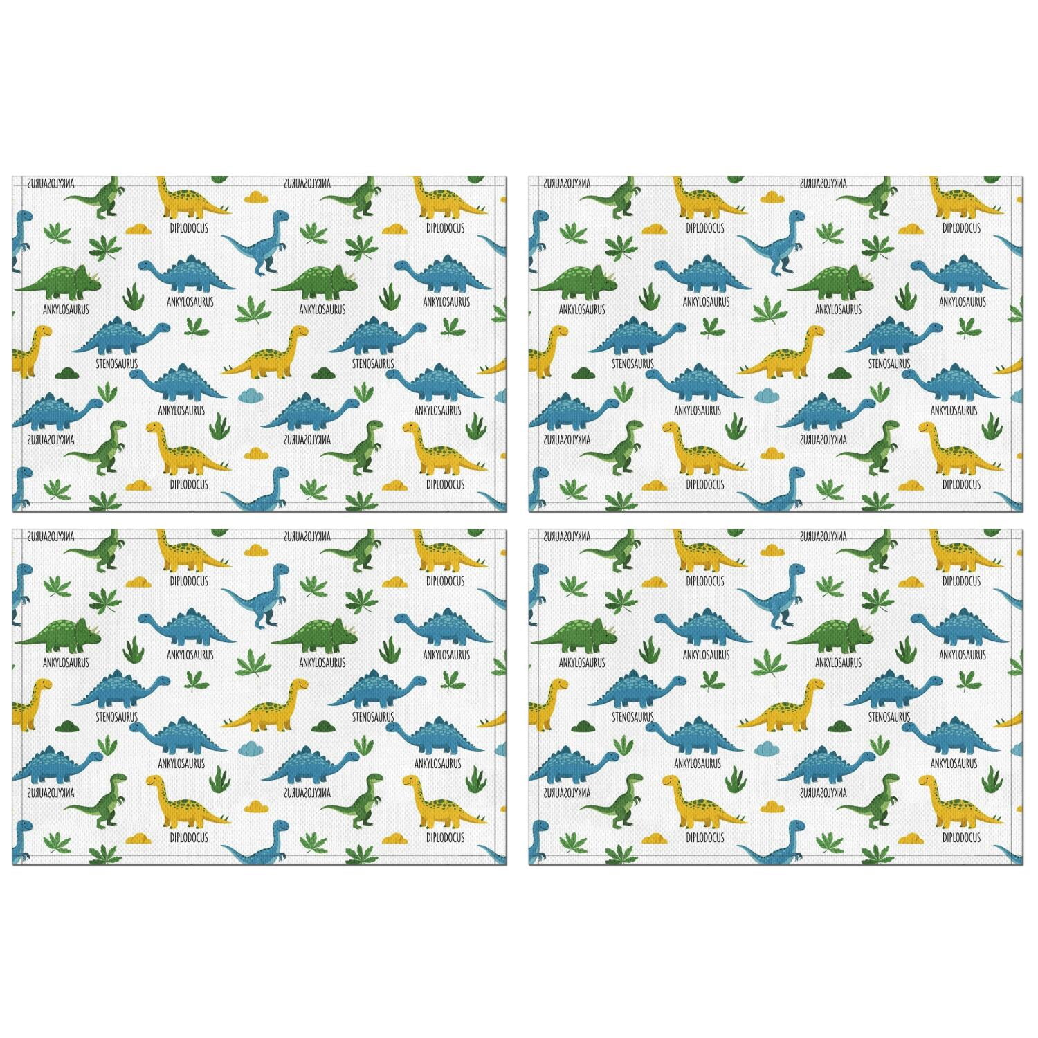 Dinosaur Pattern with Names Summer Placemats Table Placemats Set Of 4 ...
