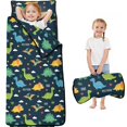 thumbnail image 1 of Dinosaur Pattern with Text Elements Teens Toddler Nap Mat with Pillow, Sleeping Mat Bag for Preschool Daycare 59"x22", 1 of 6
