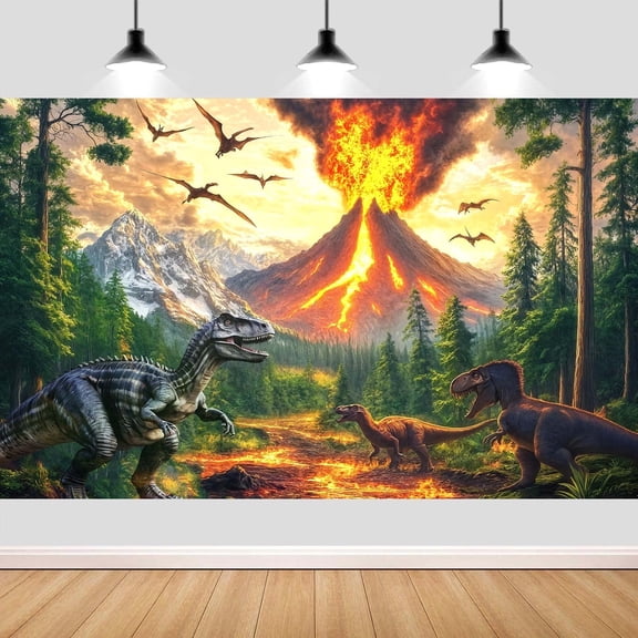 Dinosaur Photo Backdrop,Dinosaur Park Birthday Banner,Forest Volcano Photography Background for Boy Girl Birthday Party Supplies Baby Shower Decoration Photo Booth Prop,7x5FT