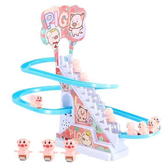 Dinosaur and Pig Automatic Climbing Stair Toy with Electric Track, Educational Youngster's Toy with Slide Feature, Perfect Interactive Play for Youngsters and Developmental Activities