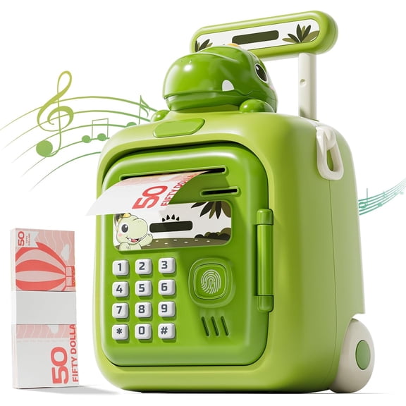 Dinosaur Piggy Bank for Kids with Password & Fingerprint Unlock  Automatic Money ATM Bank with Voice Prompts, Music, Teaching Mode & Large Capacity,Dinosaur Toys for Kids Boys Girls 3 4 5 6 7 8