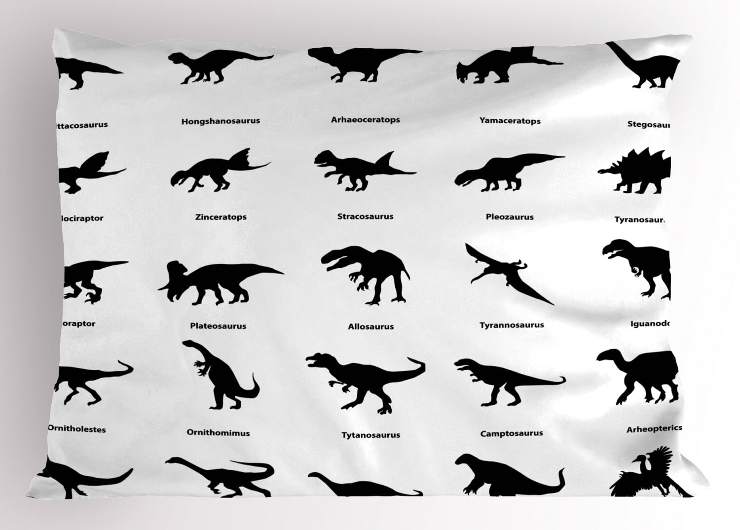 Black and White Dinosaur Silhouette Kids Polyester Pillow Sham