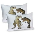 thumbnail image 1 of Dinosaur Pillow Sham Set of 2, Tyrannosaurus Rex Pair Facing Off Ferocious Creatures Prehistoric Predators, Quality Microfiber Bedding Item for All Seasons, 26" x 20", Ivory Brown Grey, by Ambesonne, 1 of 3