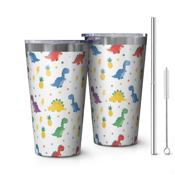 Dinosaur and Pineapple White Pattern OneSize Insulated Car Tumbler 1 ...