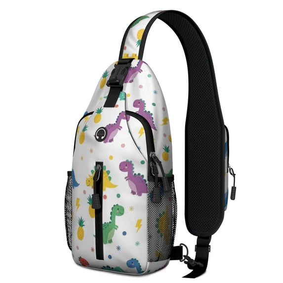 Dinosaur and Pineapple White Pattern Sling Backpack, Travel Shoulder ...