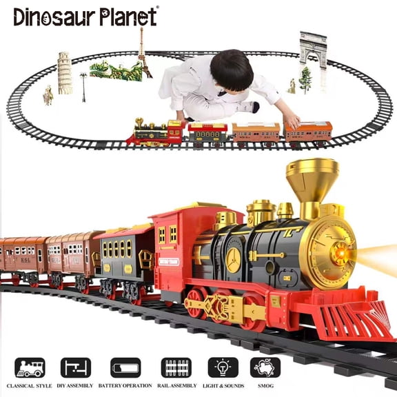 Dinosaur Planet Electric Train Toy Set Car Railway Tracks Steam Locomotive Engine Diecast Model Educational Game Boy Toys for Children Christmas