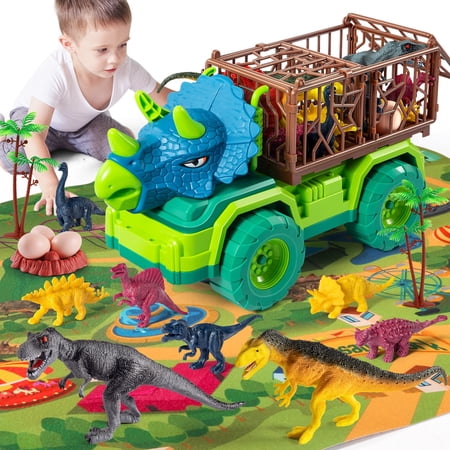 Dinosaur Planet Kids Dinosaur Truck Toy Triceratops Transporter Boys and Girls Capture Dinosaur Playset