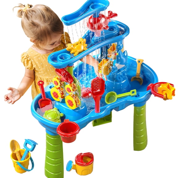 Dinosaur Planet Kids Sand Water Table for Toddlers, 3-Tier Sand and Water Play Table Toys for Toddlers Kids, Activity Sensory Tables Outside Beach Toys for Toddler Boys Girls Age 1-3 3-5Gift