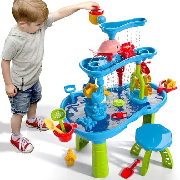 Dinosaur Planet Kids Sand Water Snow Table for Toddlers, 3-Tier Water Play Snow Table Toy for Toddlers Kids, Activity Sensory Tables Outside Beach Snow Toys for Toddler Boys Girls Age 1-3 3-5Gift