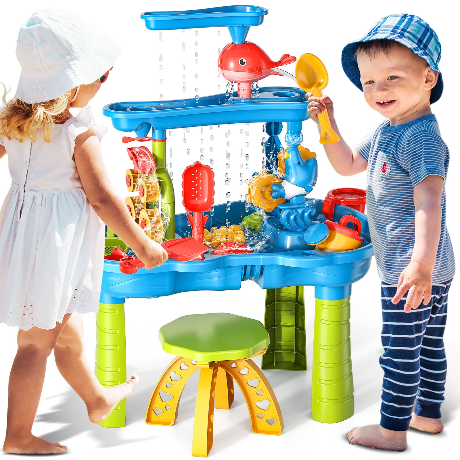Free Shipping! Dinosaur Planet Kids Sand Water Table for Toddlers, 3-Tier Sand and Water Play Table Toys for Toddlers Kids, Activity Sensory Tables Outside Beach Toys for Toddler Boys Girls Age 1-3 3-5 Gift