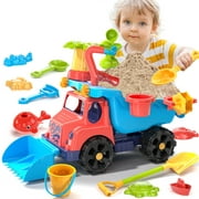 Dinosaur Planet Sand Beach Toys, Kids Beach Truck Toys with Bucket and Sea Animal Moulds, Summer Sand Truck Water Play Set Includes Shovel, Gift for 3-10 Years Boys Girls