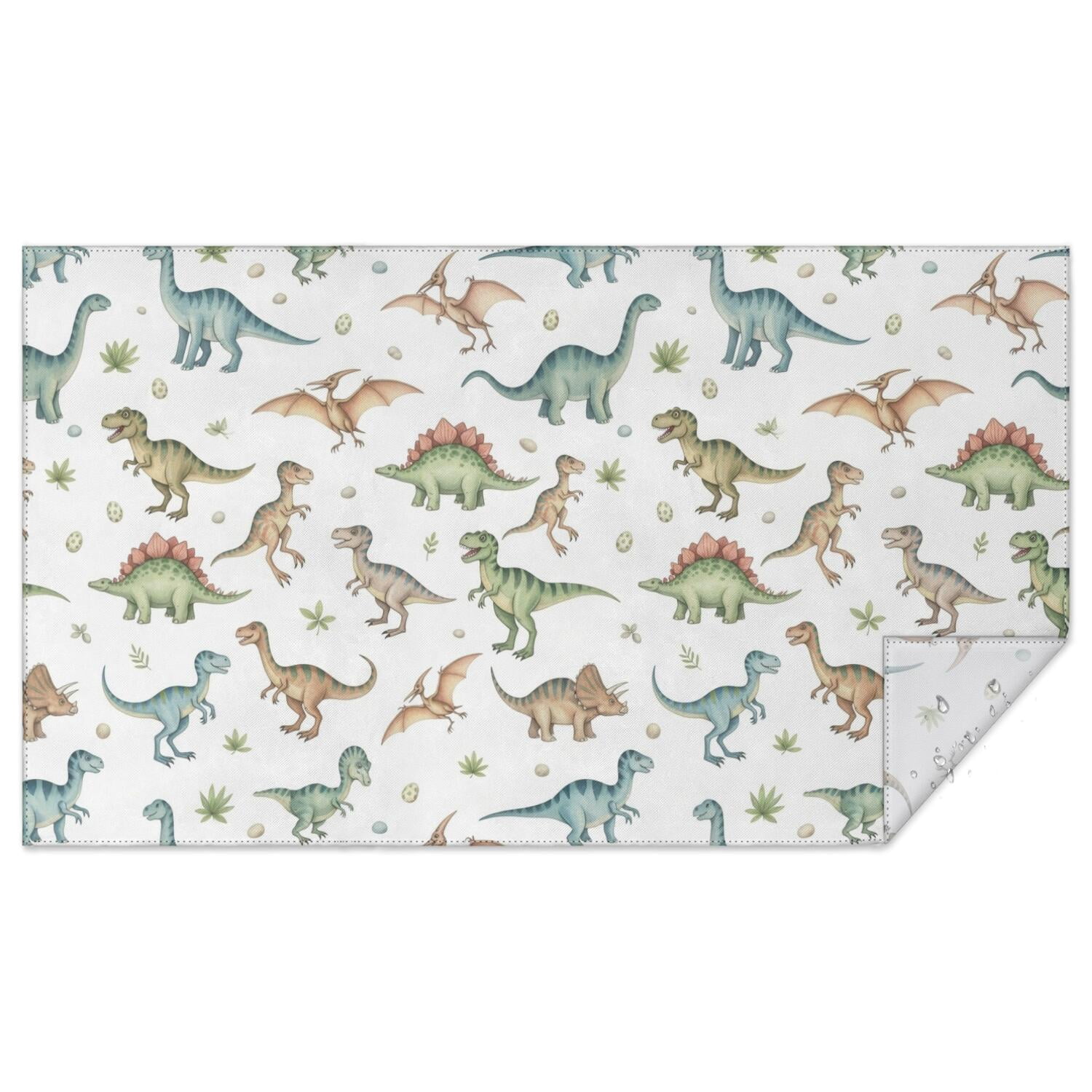 Dinosaur and Plant White Pattern Waterproof Tablecloth, Rectangular ...