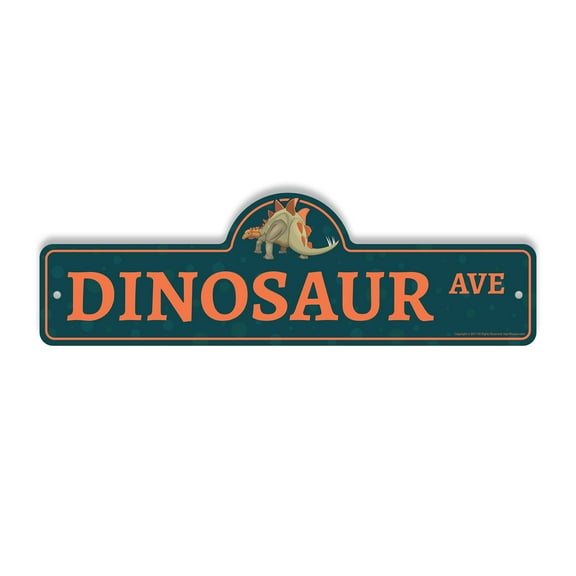 Dinosaur Plastic Street Sign - 7 Inch X 20 Inch Gift Prehistoric Animal Fossil Jurassic T-Rex Kid Decor Science Fun Museum Roar